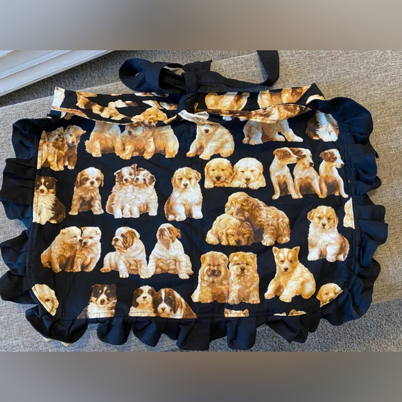 Handmade Black with Gold Trim Puppy Waist Apron - Picture 2 of 4